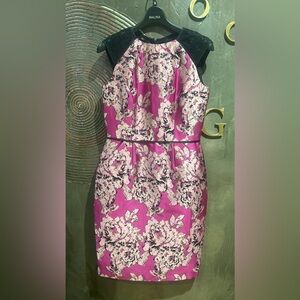 NWOT Adrianna Papell Fuchsia and Black Floral Midi Dress SIZE 4
